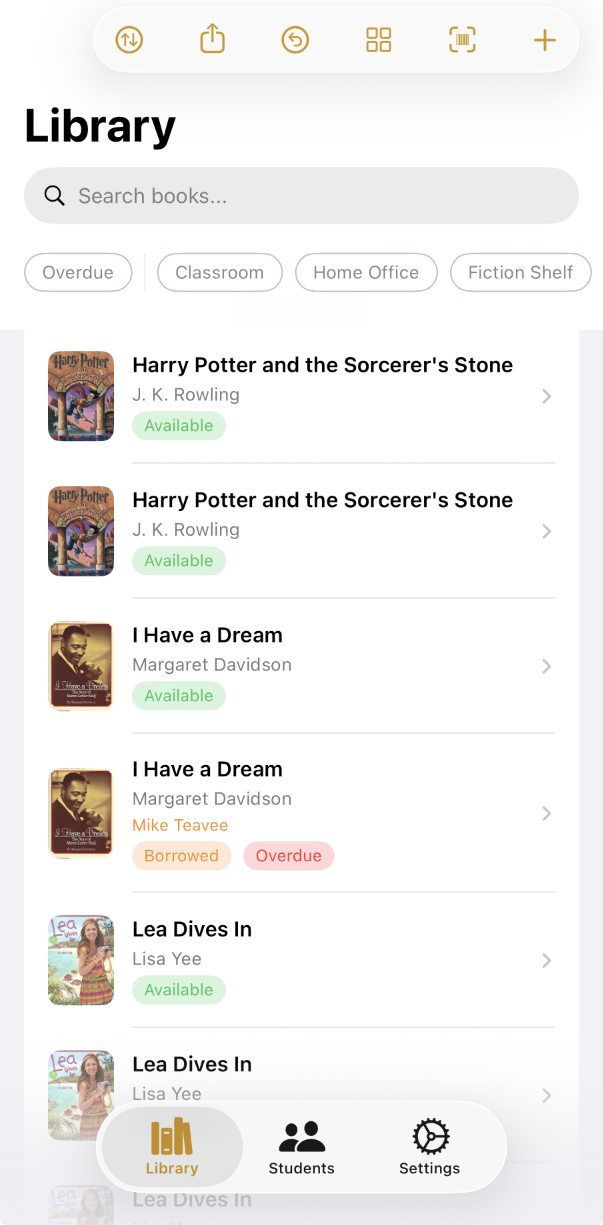 Bookshelf Scanner showing a classroom library